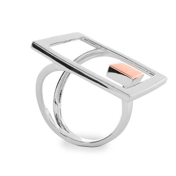 Anillos grandes diseño rectangular detalle en plata vermeil