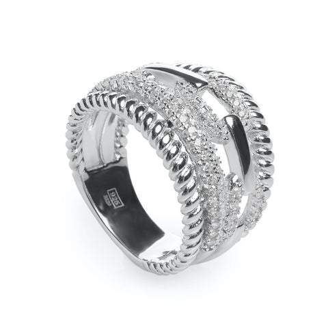 Anneaux zircons design maillons brillants