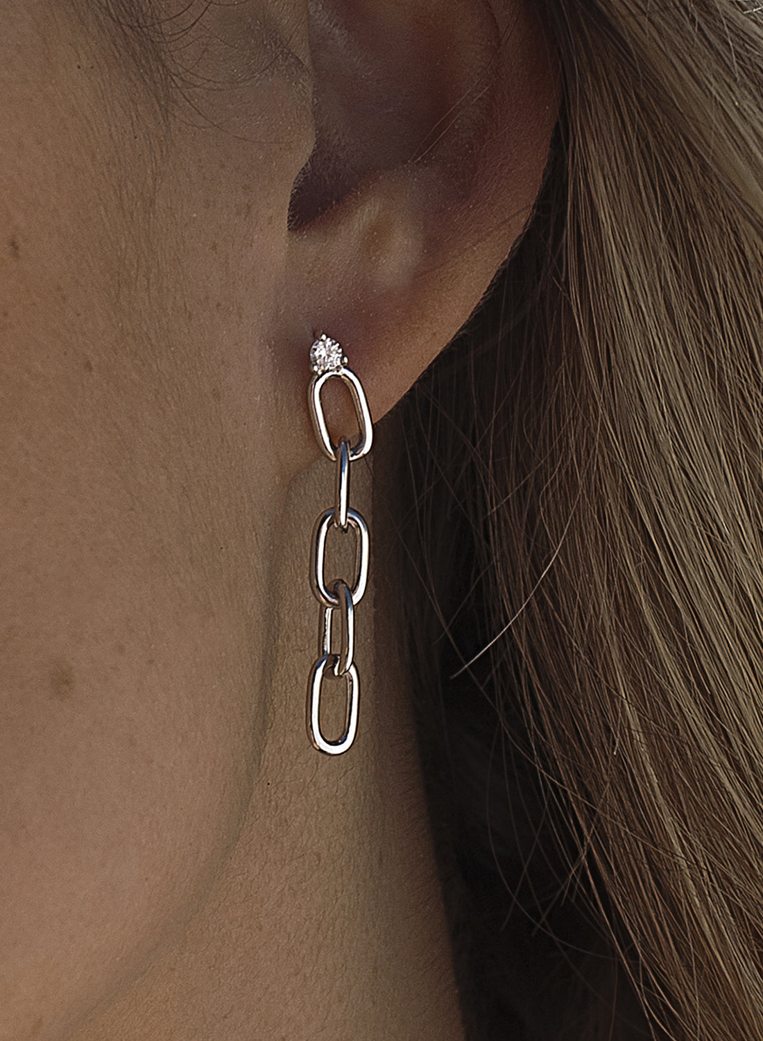 Boucles d'oreilles longs de argent maillons avec zircon