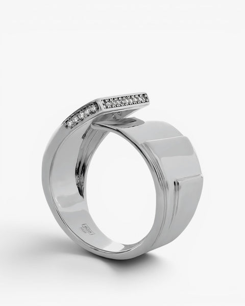 Wide rings with overlapping design and cubic zirconia detail