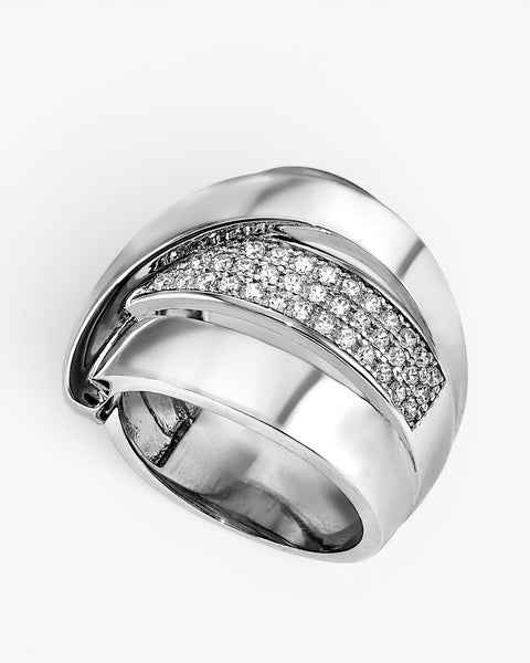 Anillos anchos diseño carril diagonal con circonitas