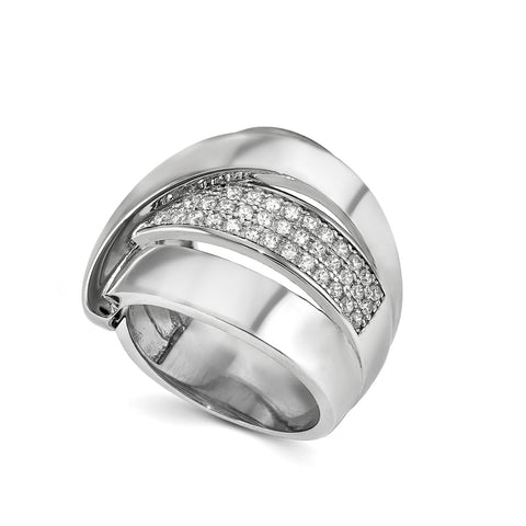 Anillos anchos diseño carril diagonal con circonitas