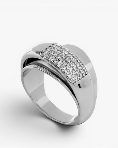 Wide rings with overlapping design and cubic zirconia