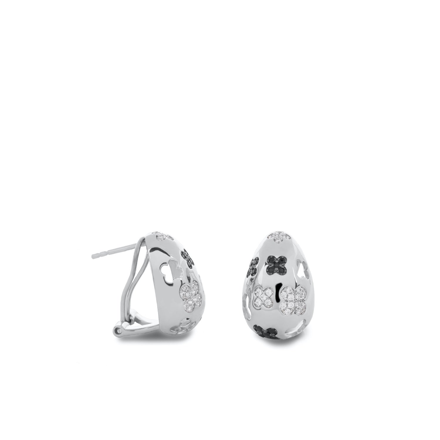 Pendientes cierre omega de plata circonitas blancas y negras