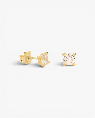 Small silver earrings, gold plated, 4-claw design with cubic zirconia