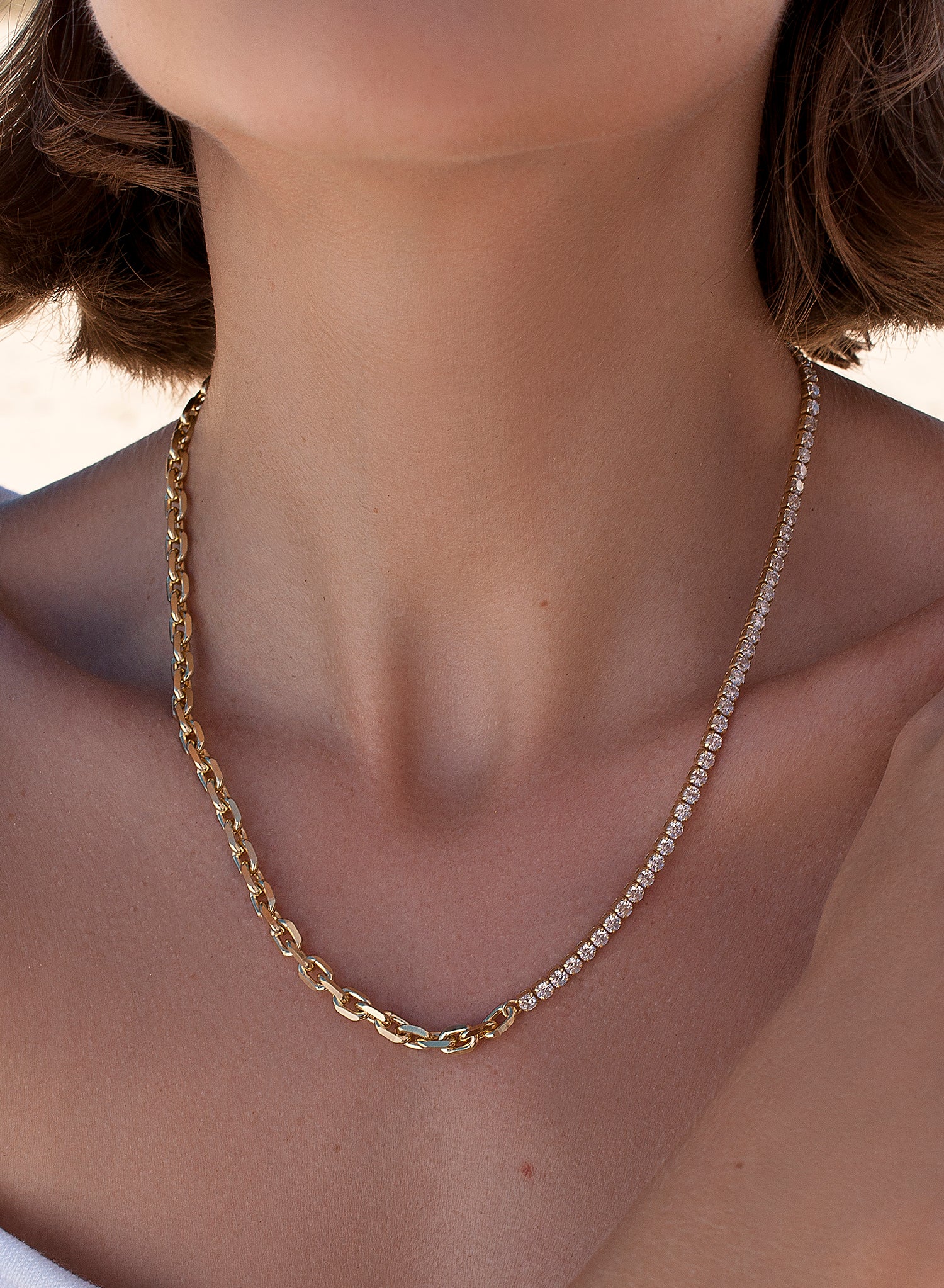 Collar cadena diseño dividido de clip y circonitas