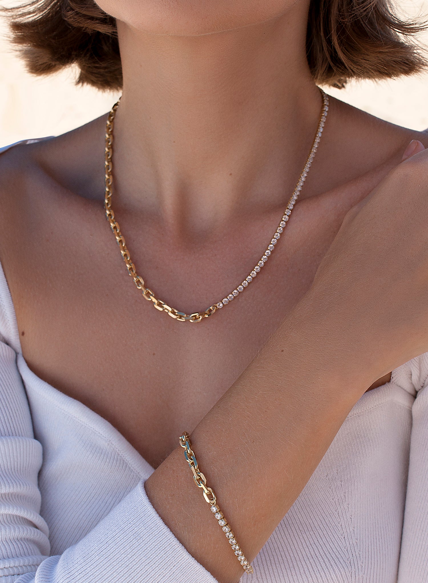 Collar cadena diseño dividido de clip y circonitas
