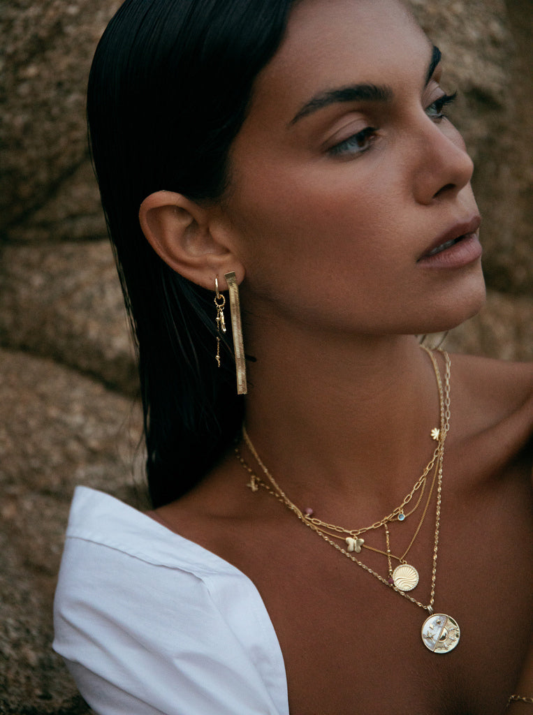 Pendientes largos plata bañada en oro diseño snake