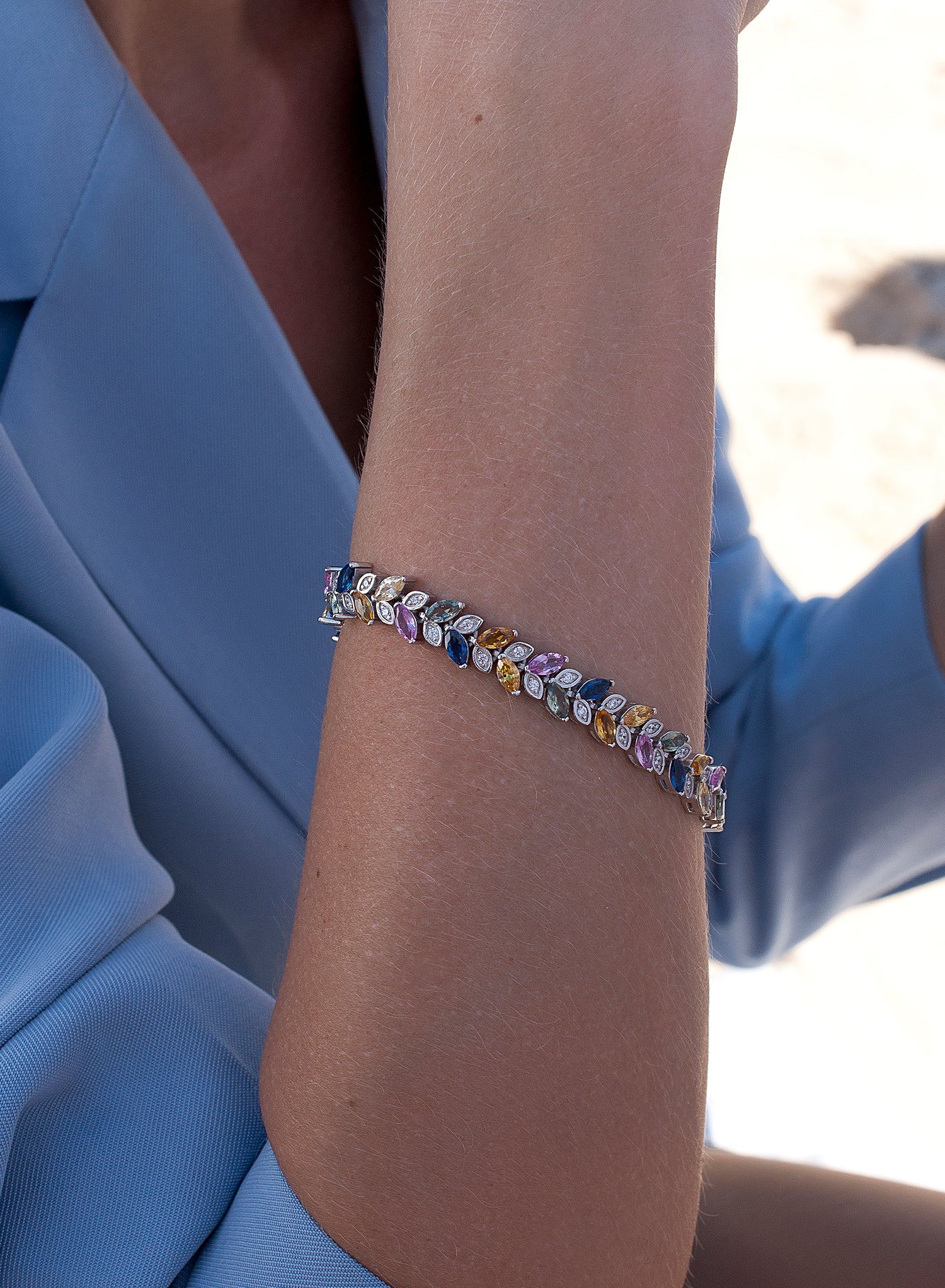 Bracelets with multicolored leaf design stones