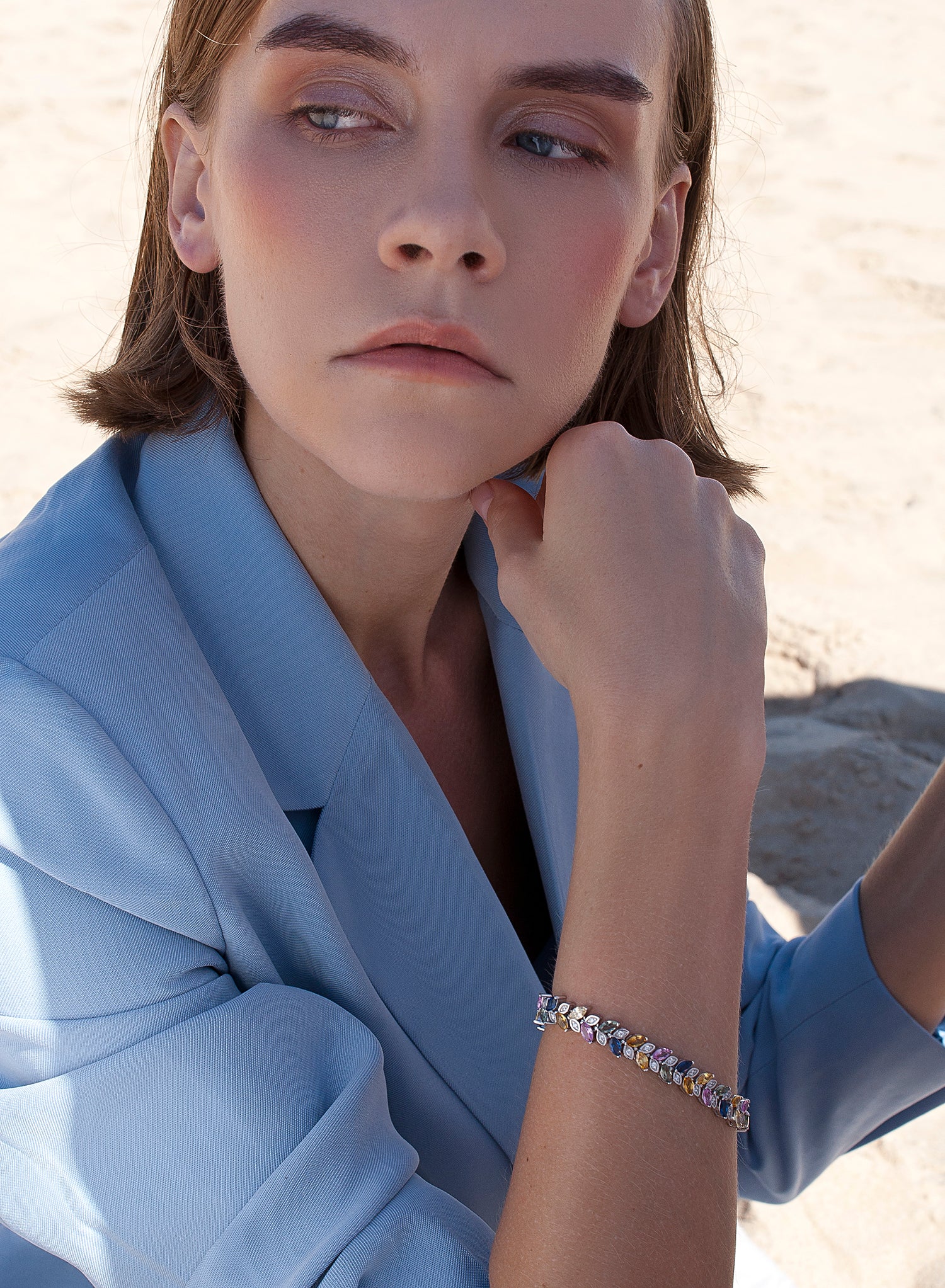 Bracelets with multicolored leaf design stones