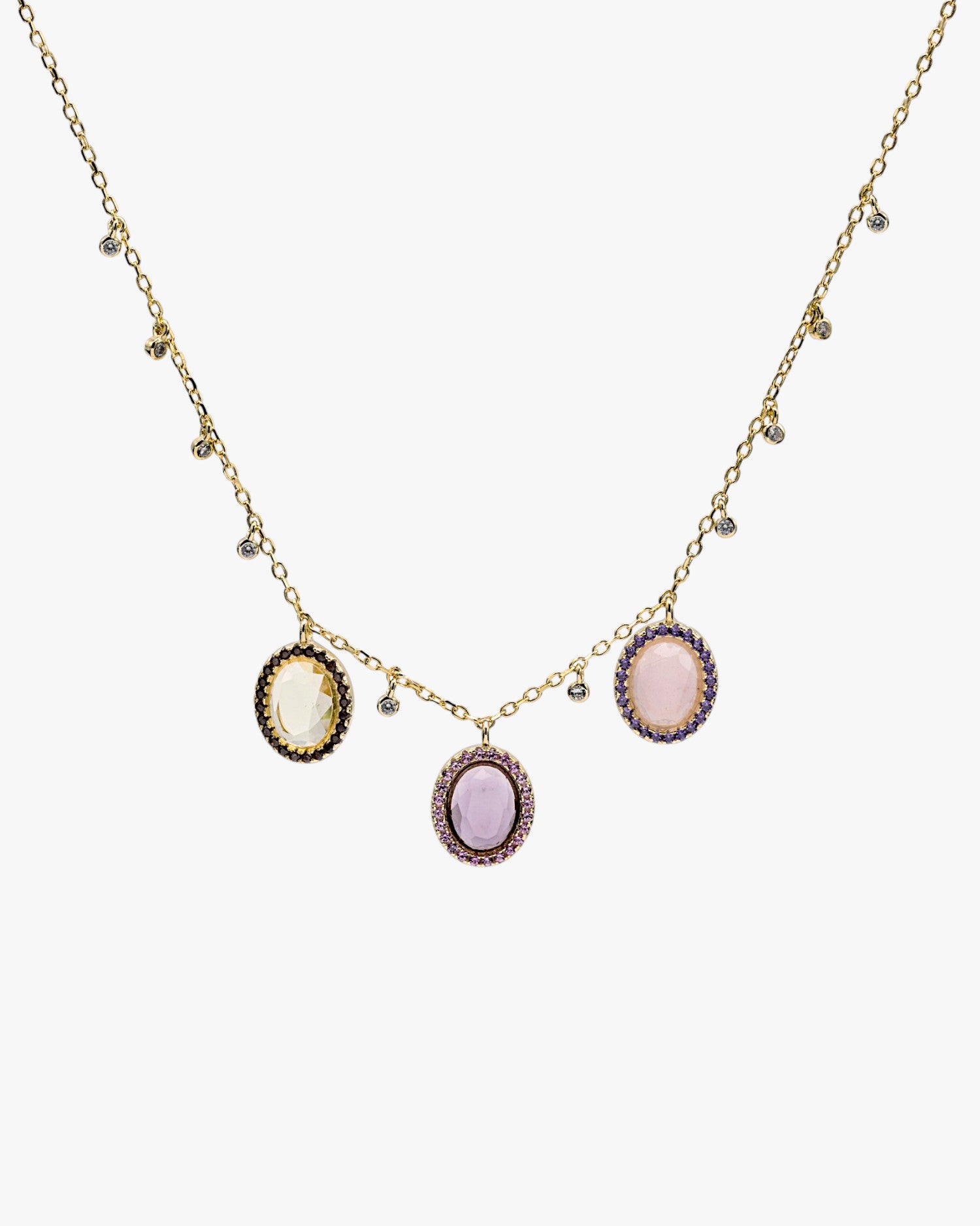 Collares con colgantes plata baño dorado con piedras de colores