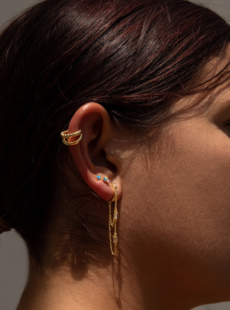 Piercing en argent avec motif plaqué or, mini opale et zircon cubique