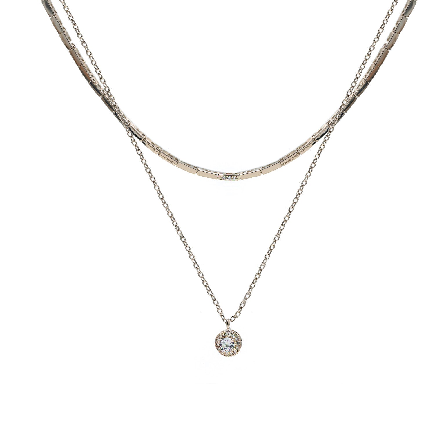 colliers doubles de argent design rigide avec motif rond