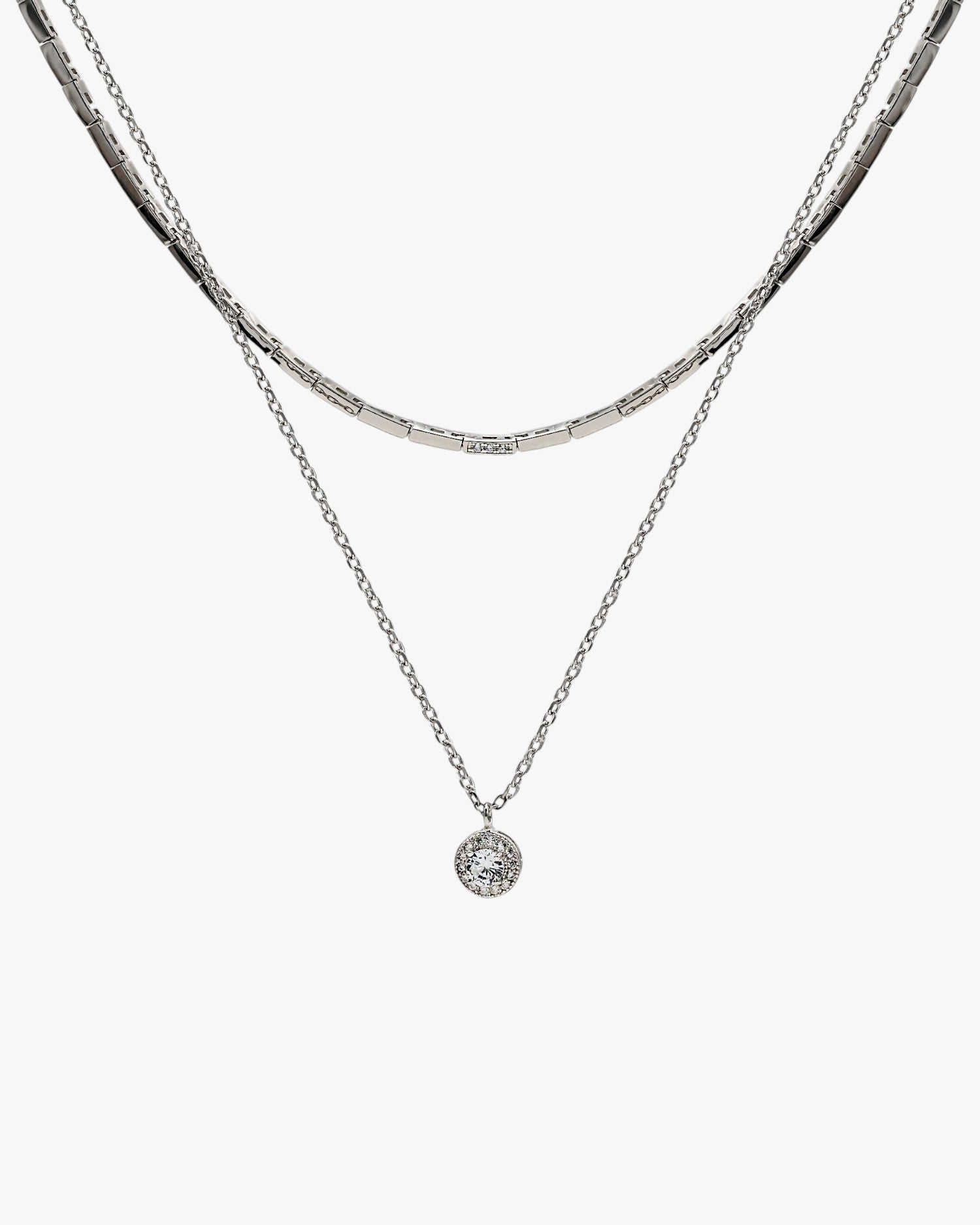 Collares dobles de plata diseño rígido con motivo redondo