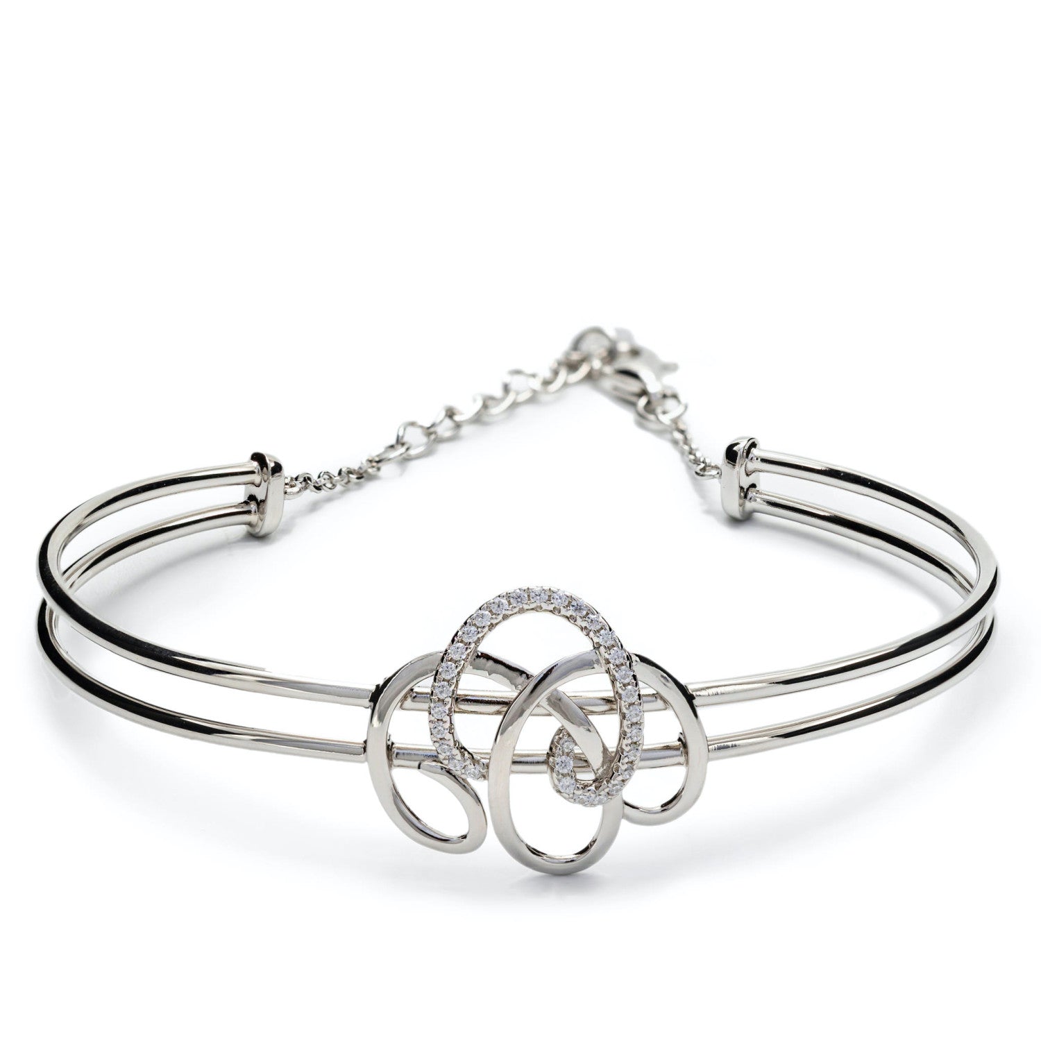 Pulsera esclava de plata diseño tirabuzones de circonita y plata lisa