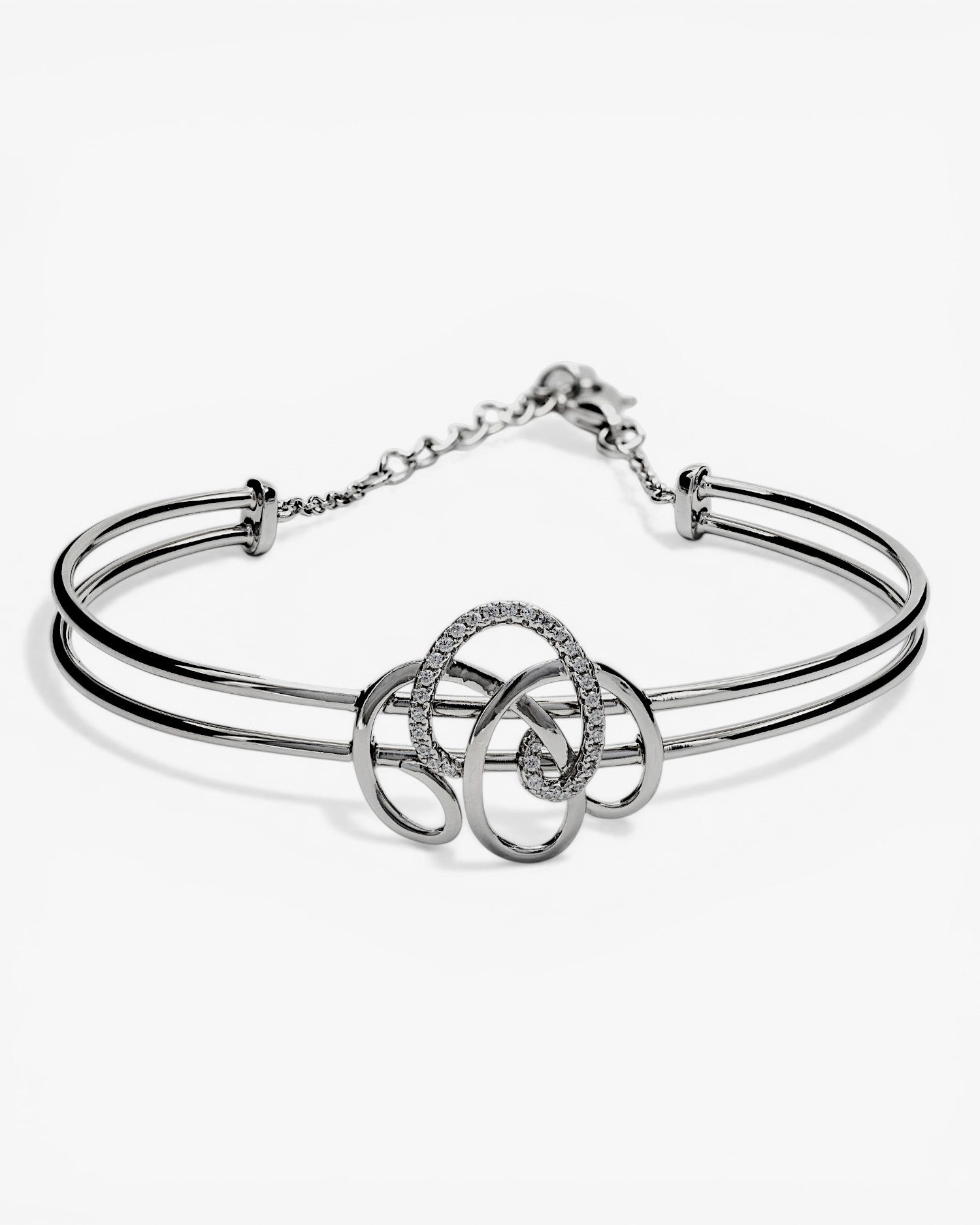 Pulsera esclava de plata diseño tirabuzones de circonita y plata lisa