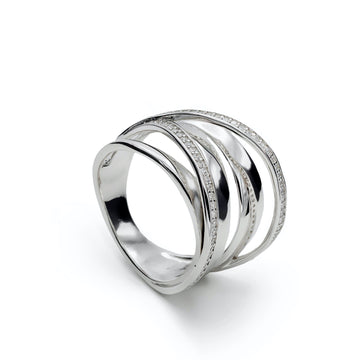 Anillos anchos diseño de múltiples raíles con circonitas