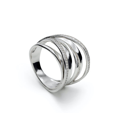 Anillos anchos diseño de múltiples raíles con circonitas