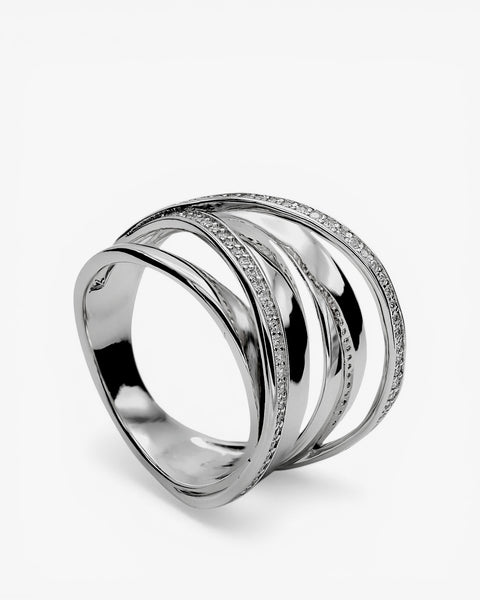 Anillos anchos diseño de múltiples raíles con circonitas