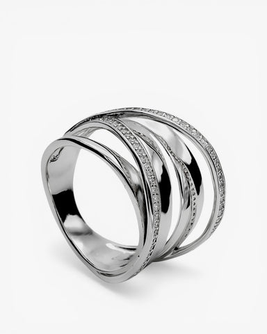 Anillos anchos diseño de múltiples raíles con circonitas