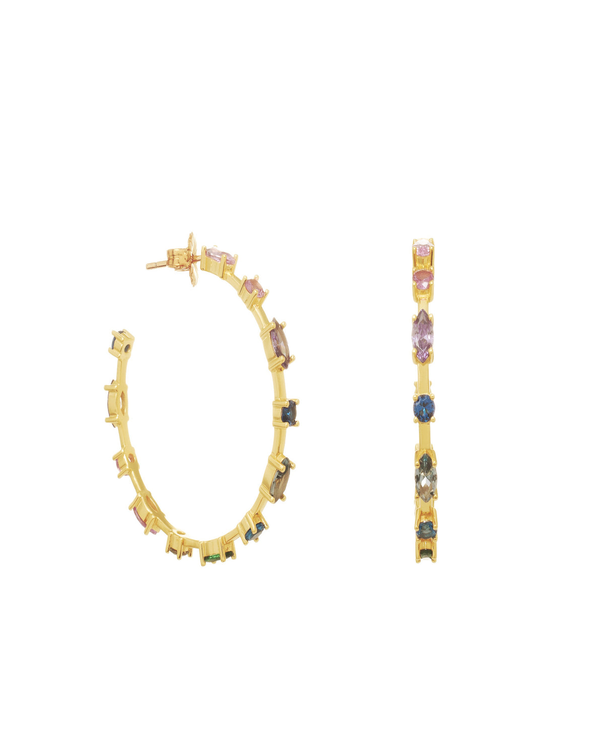 Pendientes aros de plata con piedras brillantes dispuestas linealmente