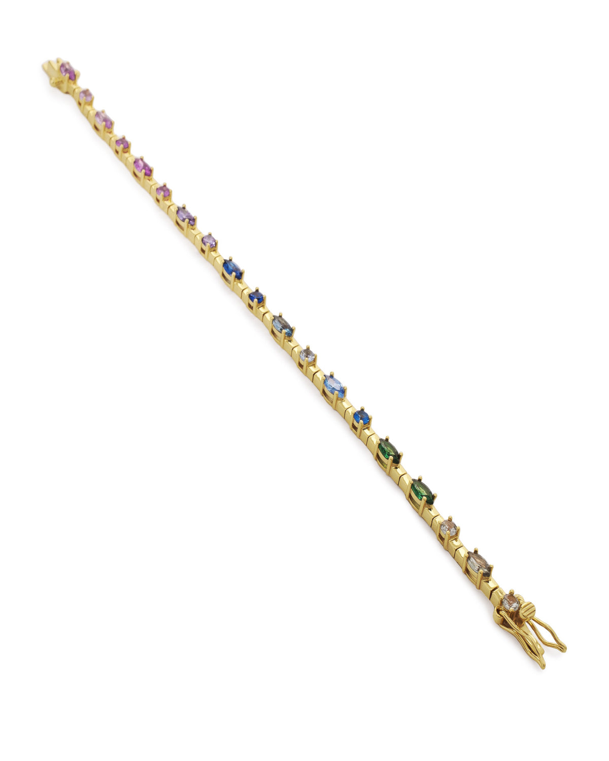 Pulseras con piedras de platas multicolor dispuestas linealmente