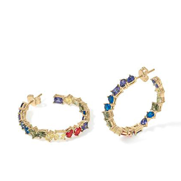 Pendientes aros con piedras multiforma en tonos brillantes