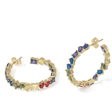 Hoop earrings with multi-shaped stones in bright tones