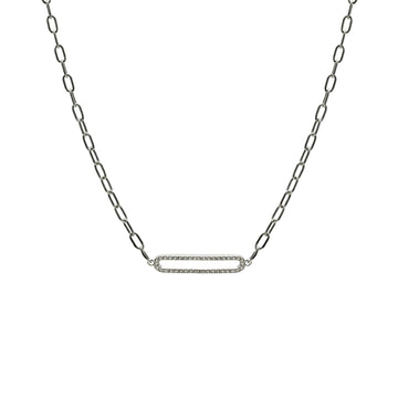 Collar cadena de plata con link central de circonitas engastadas