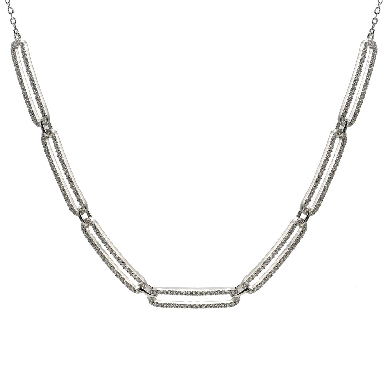 Collar cadena de plata diseño rectangular y circonitas