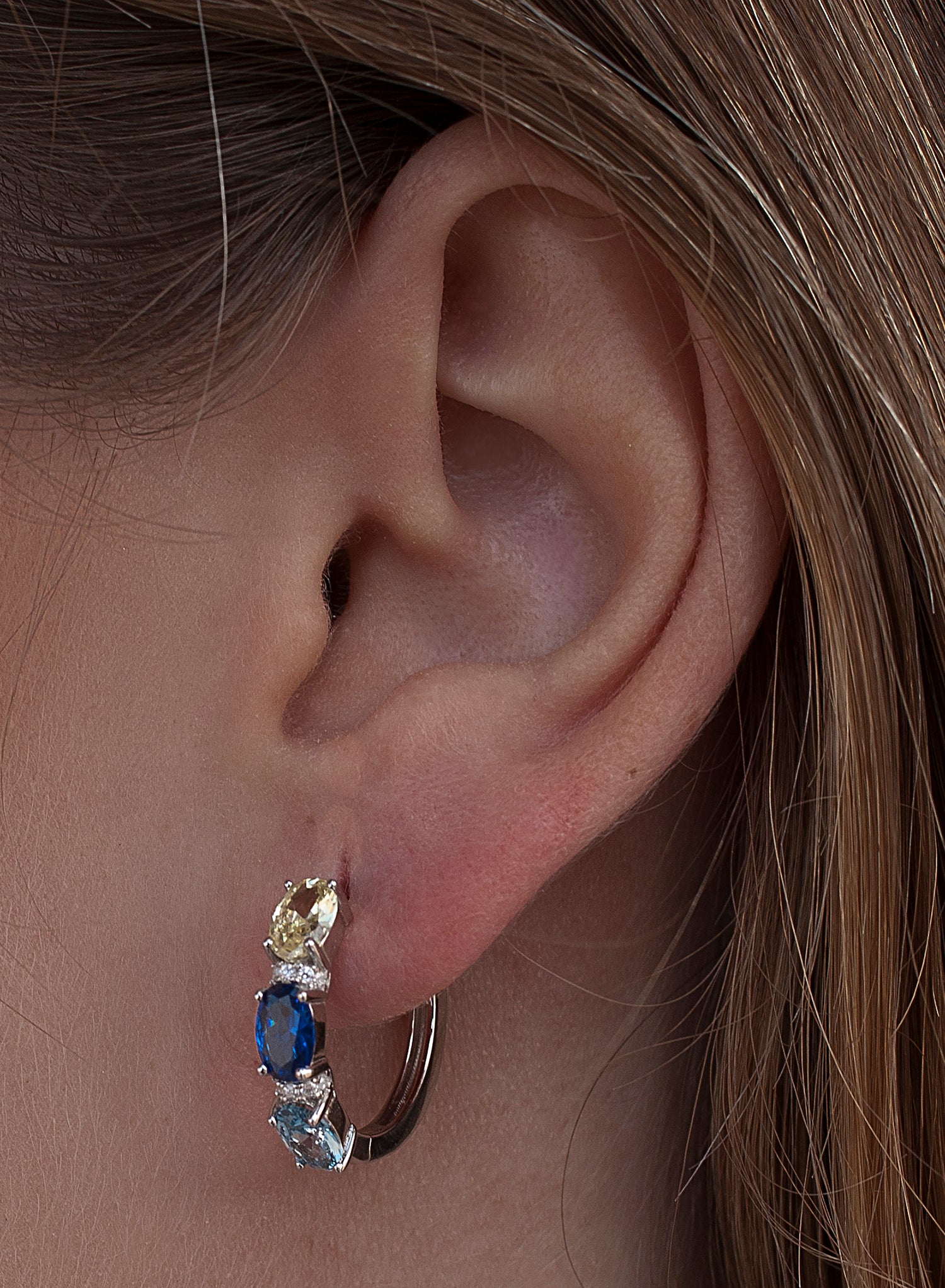 Pendientes aro de plata pequeños diseño azul