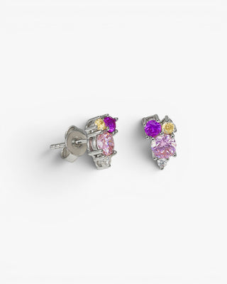 Petites boucles d'oreilles en argent avec quartz adamantine rose