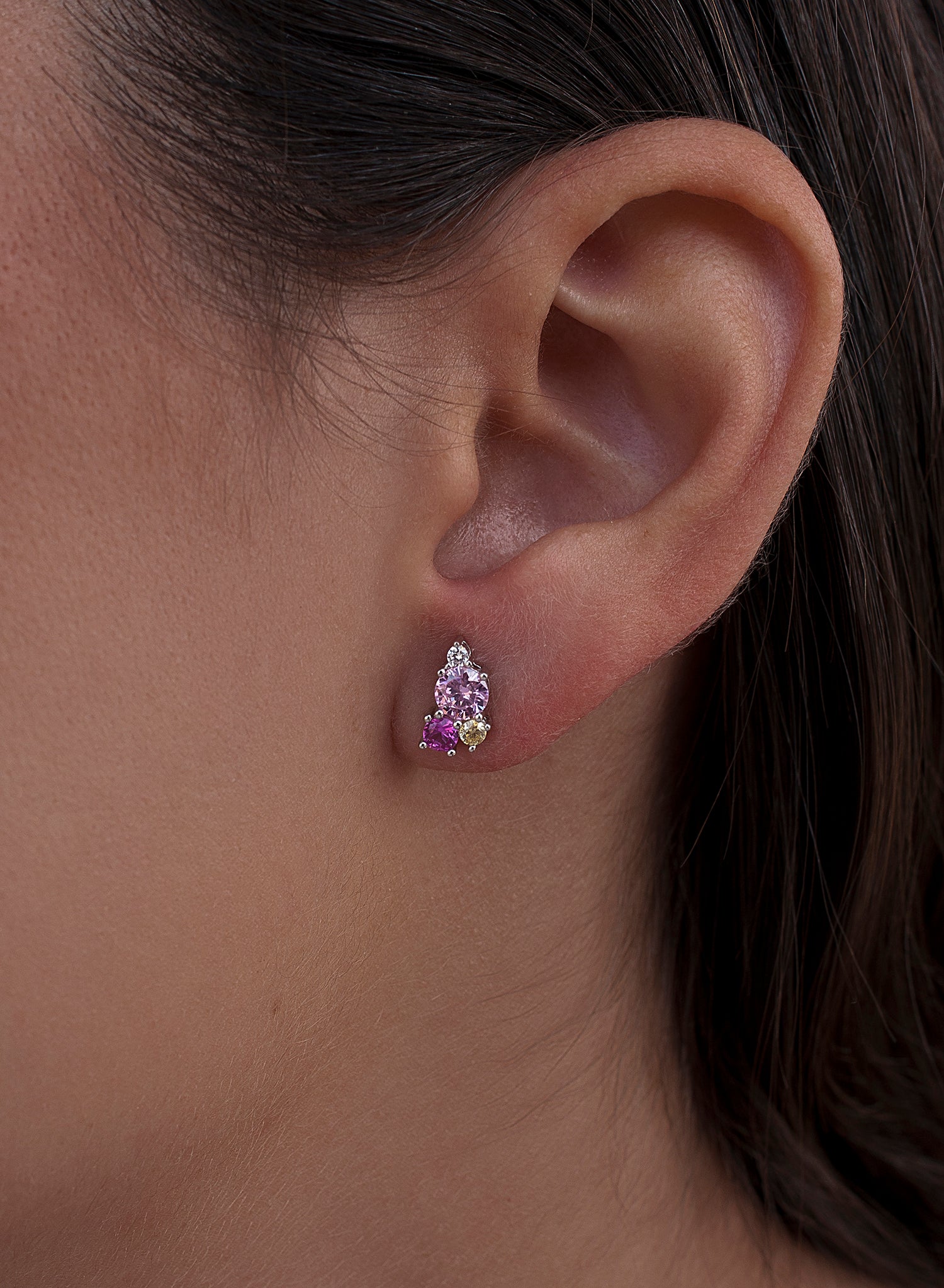 Small silver earrings with rose adamantine quartz