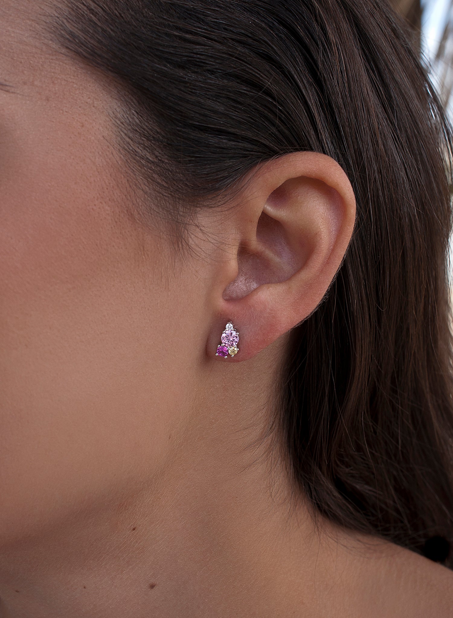 Small silver earrings with rose adamantine quartz