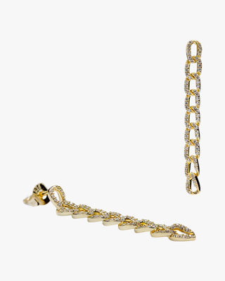 Long gold-plated silver chain earrings with cubic zirconia