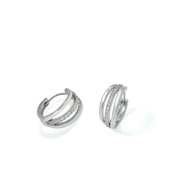 Pendientes aro de plata diseño triple con circonitas