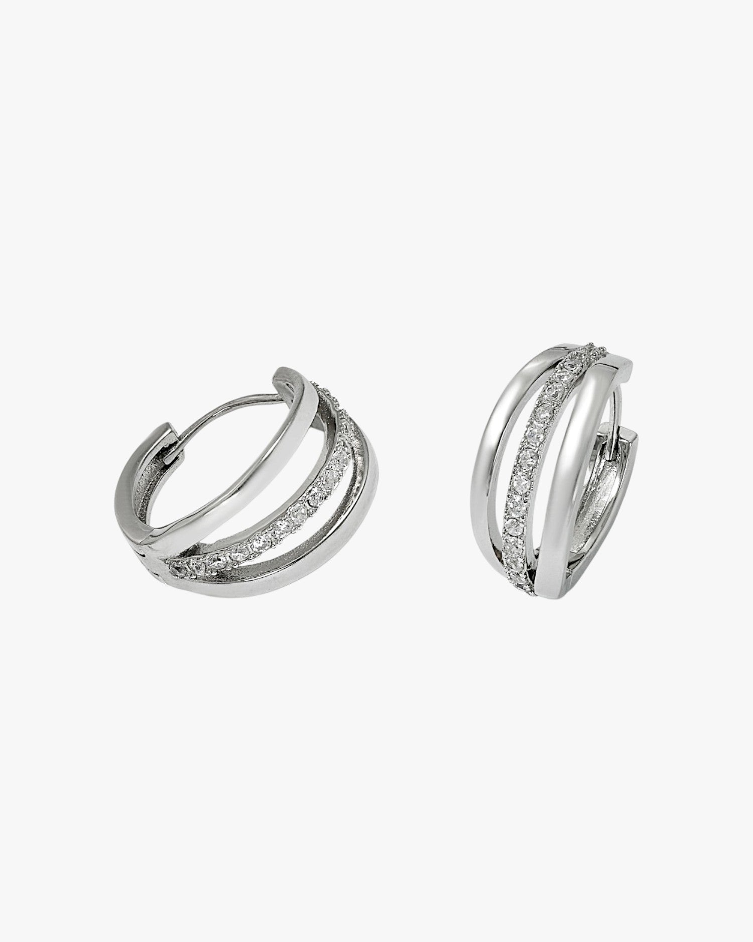 Pendientes aro de plata diseño triple con circonitas