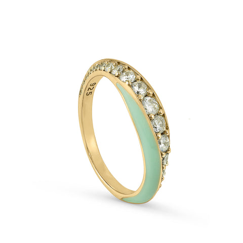 Anillo esmalte diseño de circonitas y baño de oro