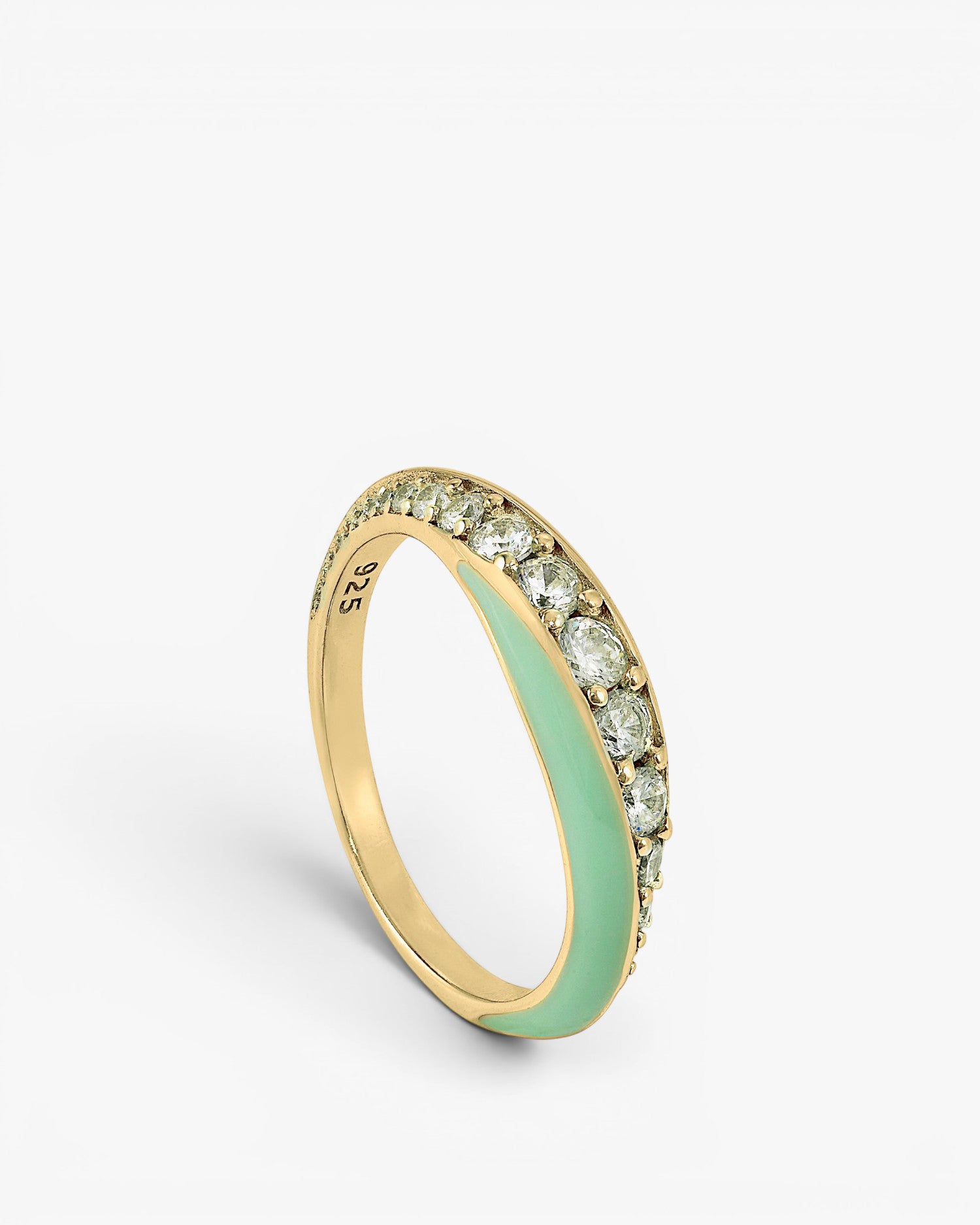 Anillo esmalte diseño de circonitas y baño de oro