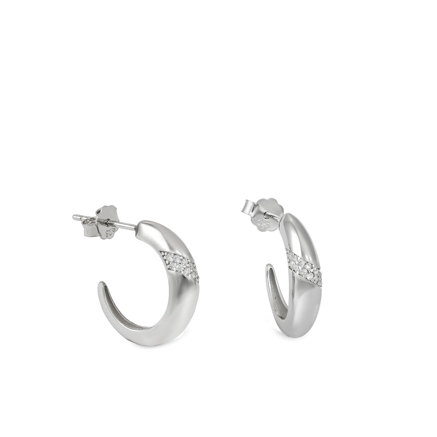 Boucles d'oreilles créoles petits design semi-ouvertes avec bande diagonale dezircon