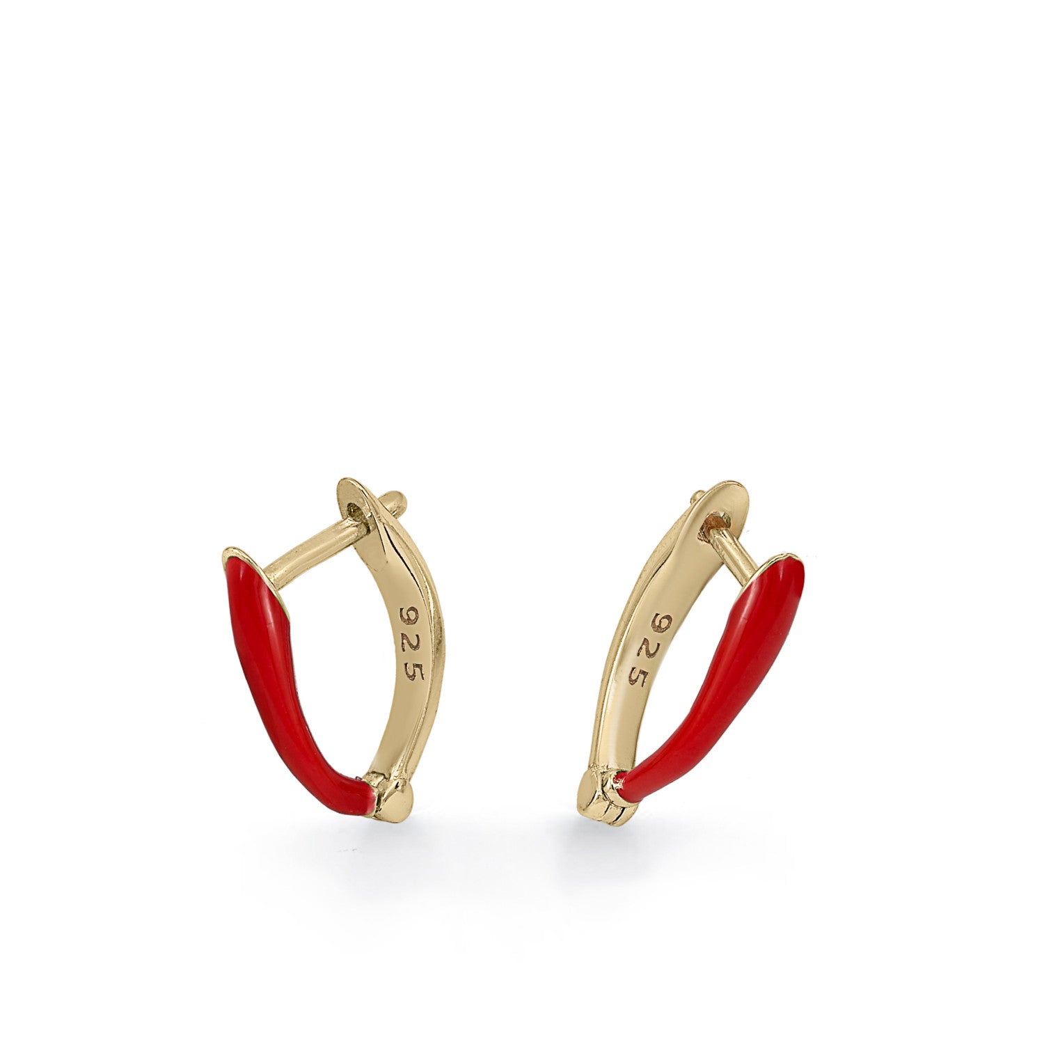 Petites boucles d'oreilles en argent avec motif en émail rouge