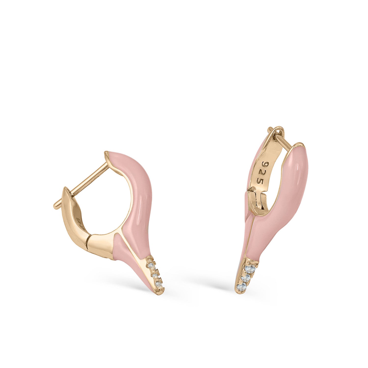 Pendientes originales plata diseño punta esmalte rosa