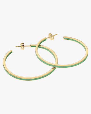 Pendientes aros de plata grandes diseño esmalte tono menta bañados en oro