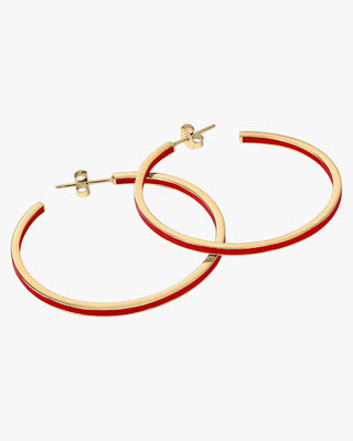 Pendientes aros grandes diseño esmalte tono rojo bañados en oro