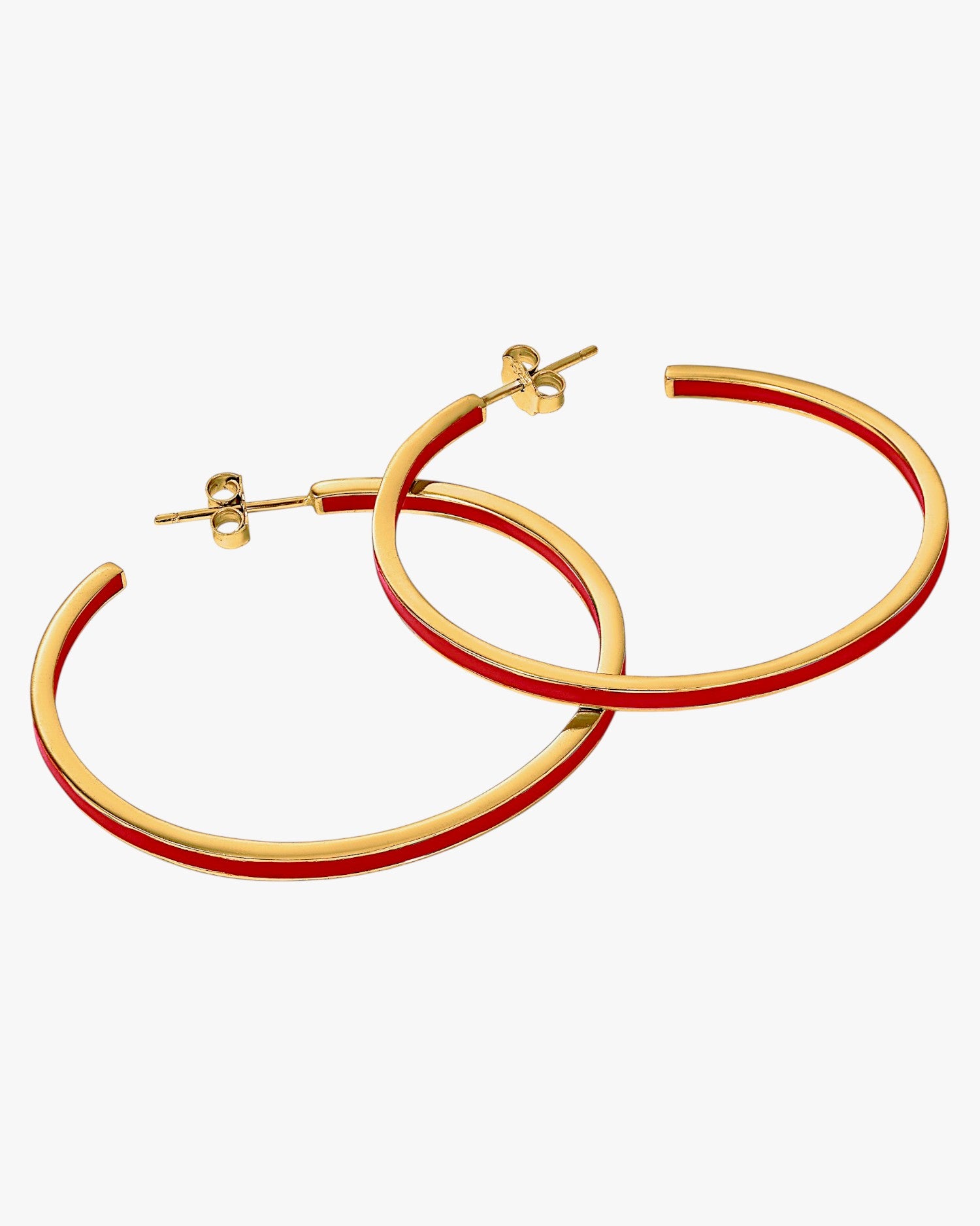 Pendientes aros grandes diseño esmalte tono rojo bañados en oro