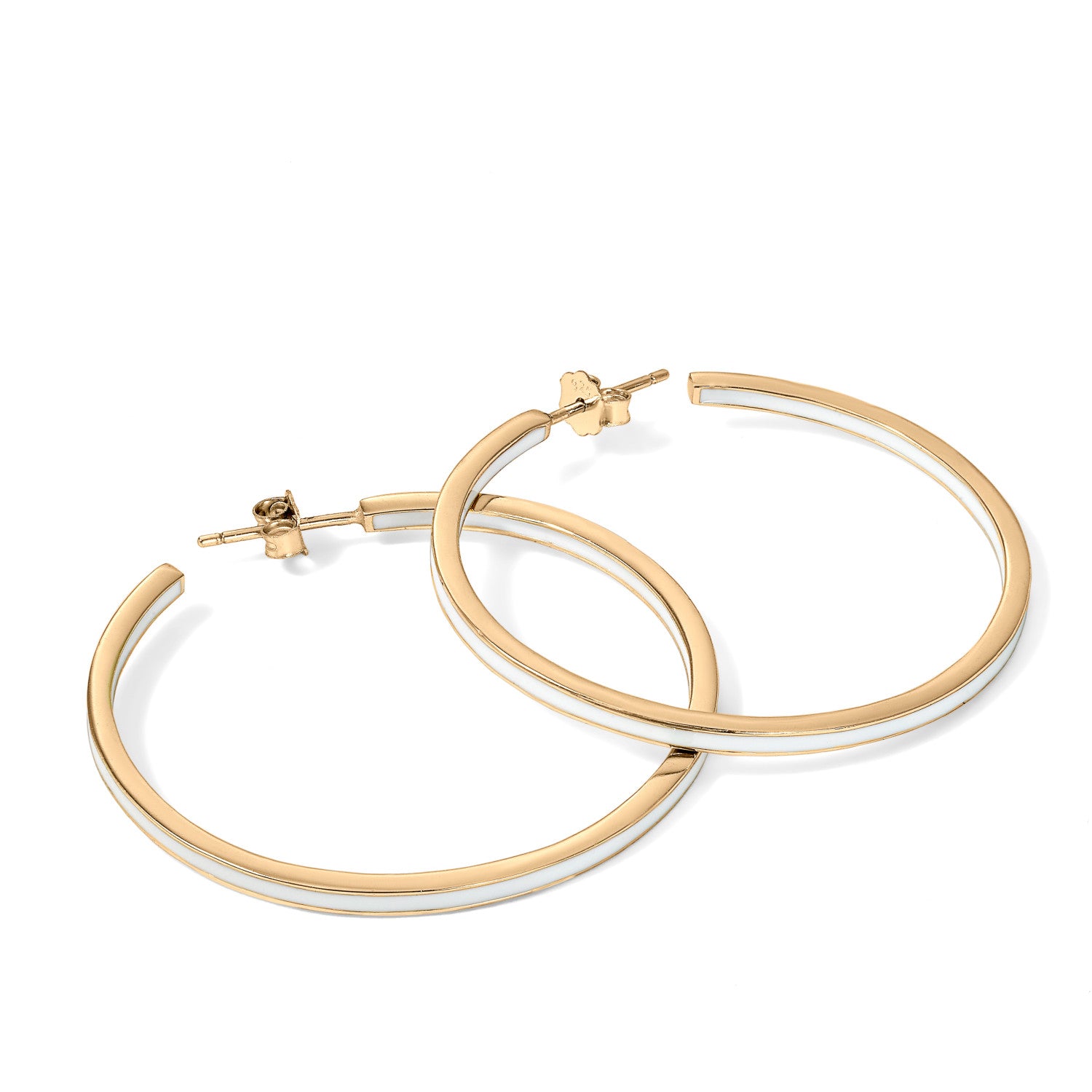 Pendientes aros grandes diseño esmalte tono blanco bañados en oro