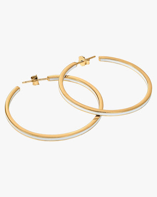 Pendientes aros grandes diseño esmalte tono blanco bañados en oro