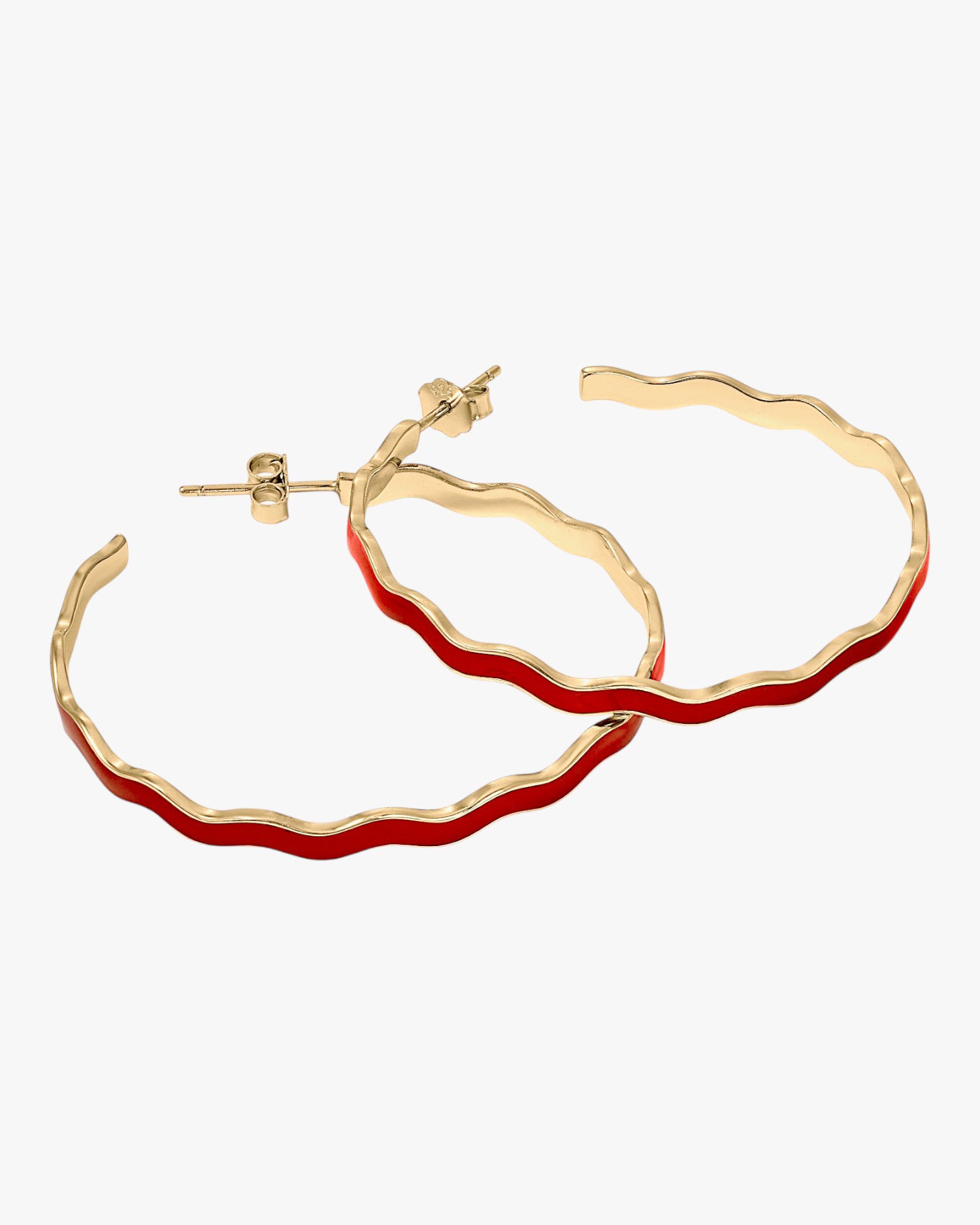Pendientes aros grandes diseño ondulado con esmalte rojo