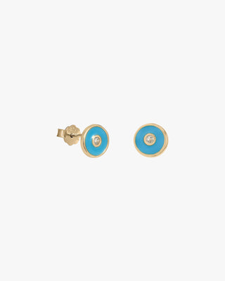 Pendientes pequeños plata circular esmalte azul