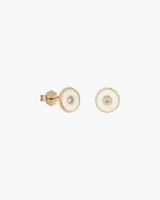 Pendientes pequeños plata circular esmalte blanco